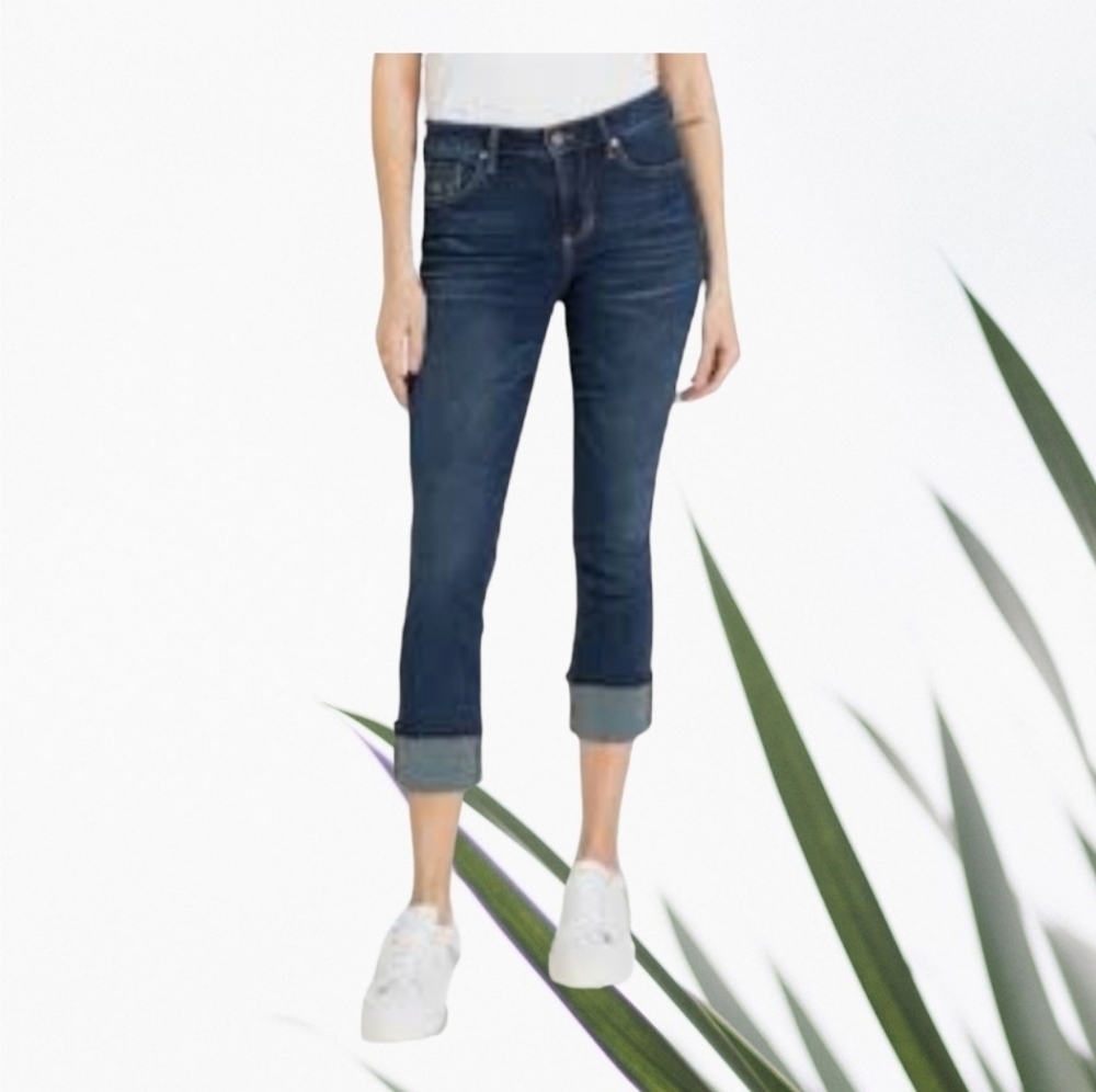 Miss Me Dark Blue Cropped Cuffed Jeans